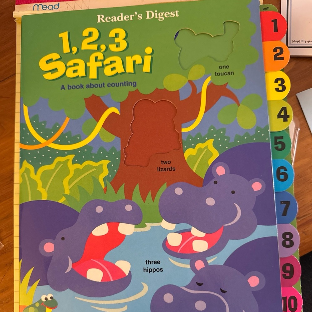 Readers Digest 1,2,3 Safari Counting book, pull tabs. See pictures